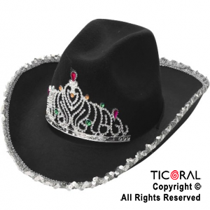 SOMBRERO COWBOY CORONA Y LENTEJUELAS NEGRO x 1